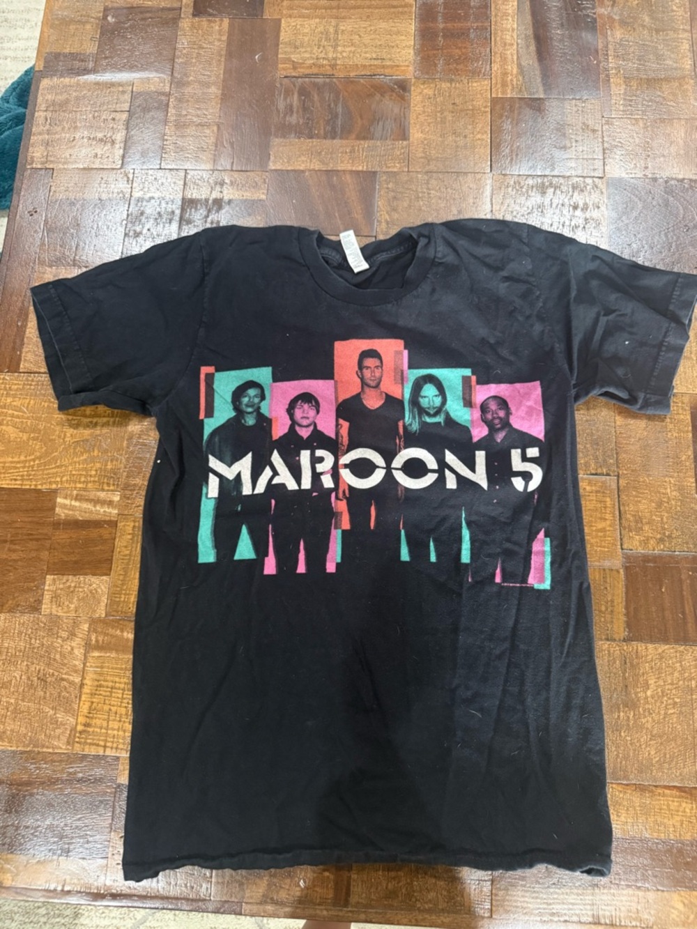 American Apparel Black Maroon 5 Graphic Tee with Pink & Teal Accents